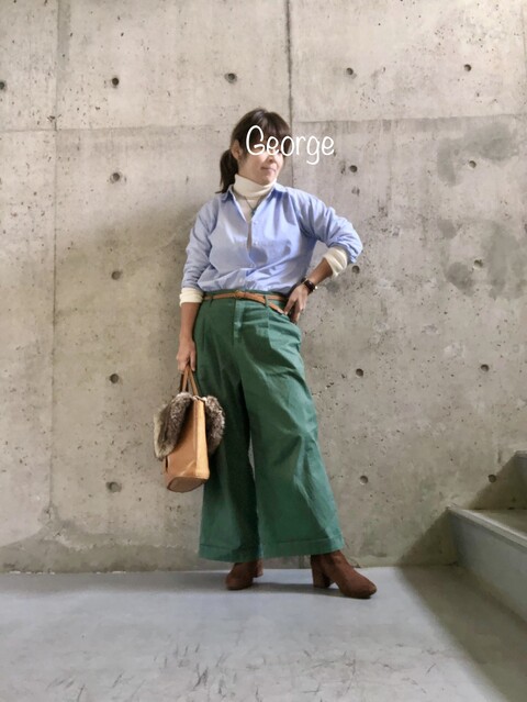 0106 ユニクロのデニムシャツ タートルネックに重ね着した仕事始めコーデ Le Style George