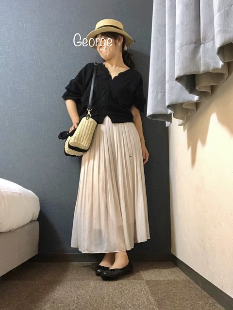 ユニクロのロングスカートにしまむらの麦わら帽 夏のお嬢さん的コーデ Le Style George