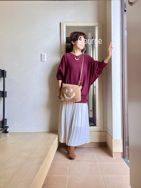 紅葉狩りに行きます ボルドーニットで親子リンクコーデ Le Style George