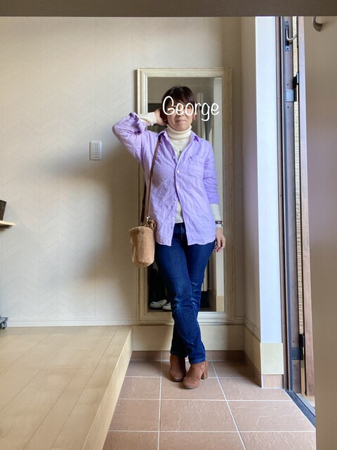 1214 ユニクロのメンズシャツ タートルネックニットと重ね着コーデ Le Style George