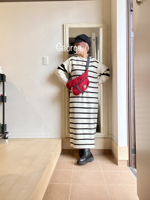 ボーダーニットワンピースで親子リンクコーデ 動物園へ行くよ Le Style George