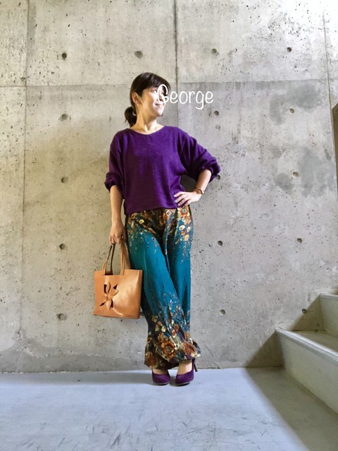 紫を着たい日のコーデ カンボジア土産のパンツでゆったり Le Style George