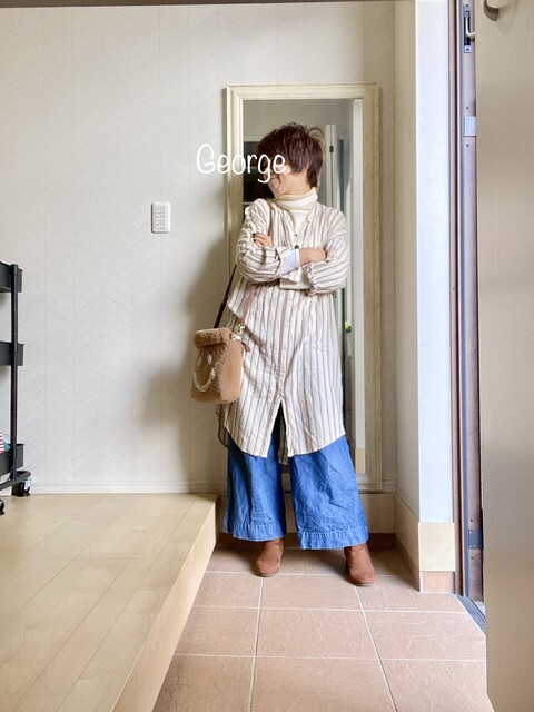 2302 Ikkaのリネンシャツワンピース ベージュとデニムでまとめた親子リンクコーデ Le Style George