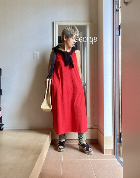 2622 3年目のユニクロ赤ワンピ 試行錯誤のリンクコーデ Le Style George