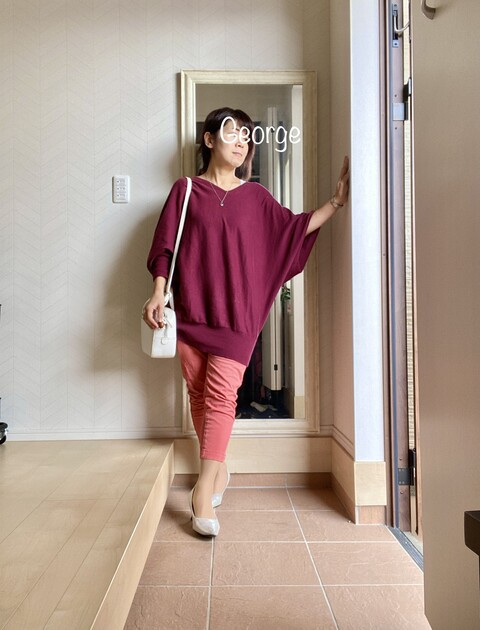 梅雨寒の日 ボルドーのざっくりニットであったかコーデ Le Style George