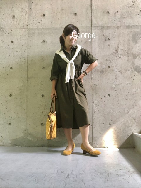 1909 しまむらのカーキシャツワンピース やっと秋コーデ Le Style George 1909 しまむらのカーキシャツワンピース やっと秋コーデ Le Style George