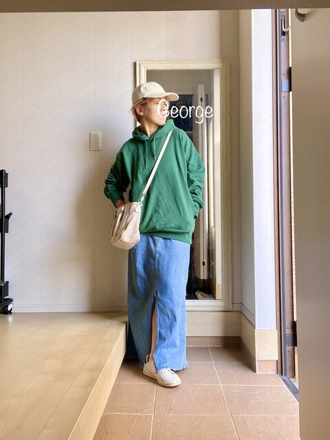  JEANS 新品グリーン パーカー 大きいサイズ レディース 裏起毛ビッグフードドルマンZIP