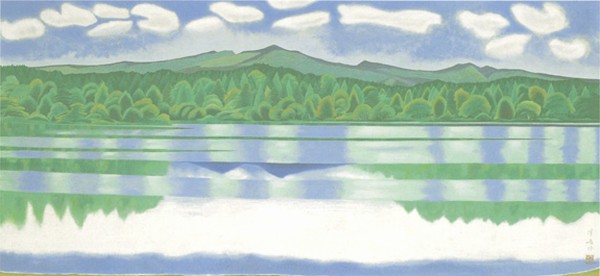 ◇桑原 清明 「白根山湖」 日本画 P10号 日展会友 日展特選 師