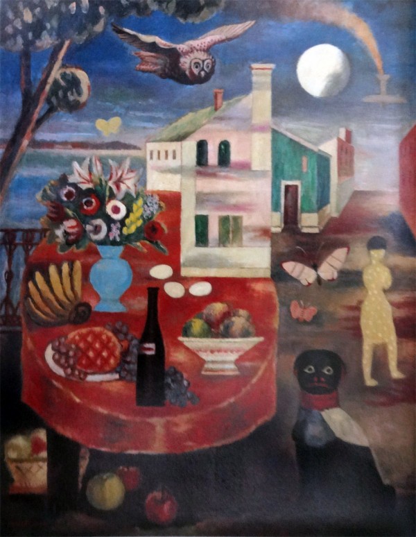 古賀春江、【素朴な月夜】、年代物・希少な画集画、新品高級額 額装付