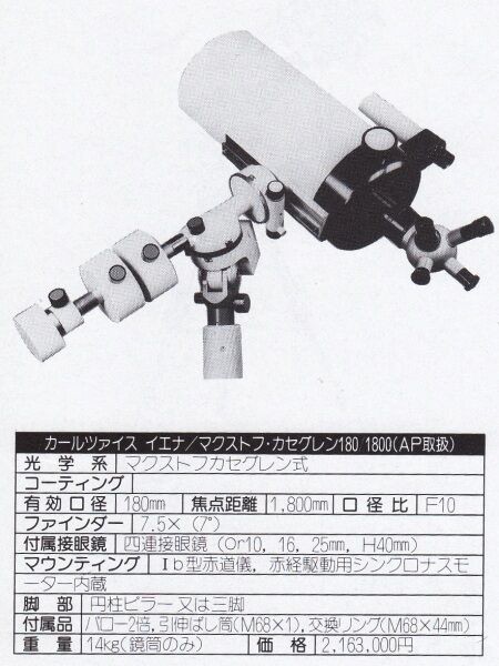 18cmマクストフカセグレンMAK180/1800のこと : Zeiss_Telementor_World