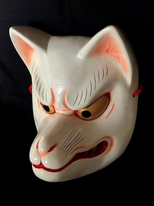 金色の能面 木彫り 手彫り 野干(やかん) 妖狐 金色の能面 木彫り