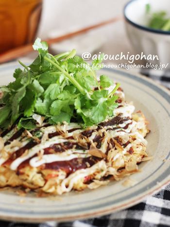 小麦粉は大2だけ 超ヘルシー豆腐と山芋のお好み焼き パクチー別盛り添え あいのおうちごはん Powered By ライブドアブログ