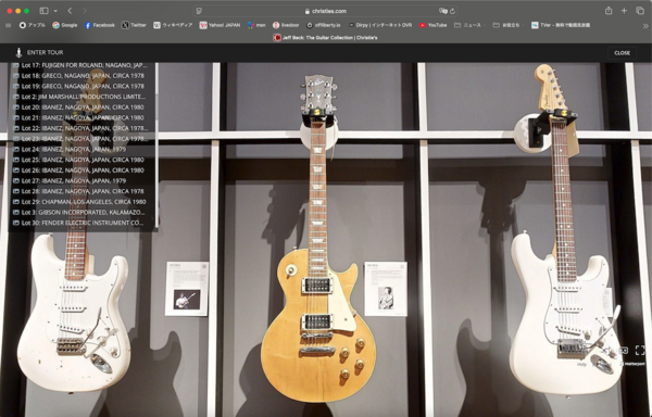 ジェフ・ベック　JEFF BECK クリスティーズギターオークション カタログ クリスティーズ ジェフ・ベック：ギターコレクションもう見ましたか