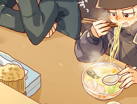 おそ松さん 一松が勢いよくラーメンを食べてるのが嬉しいカラ松 イラスト アニじょし 女性向けまとめサイト