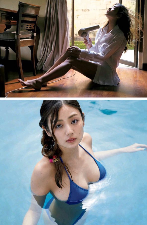G Cup 片山萌美 B91 青ビキニ水着でさらに美しい巨乳がエッチすぎ おっぱお 人気グラビアアイドル動画像