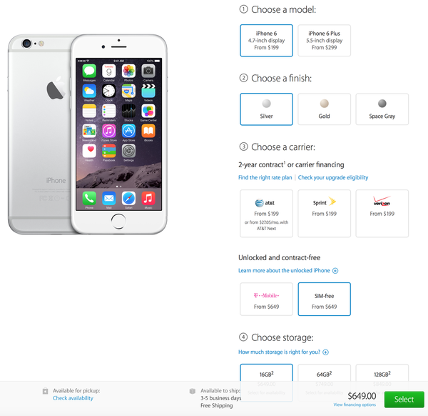 1 6 米国のapple Online Store Simフリー版 Iphone 6 A1586 と Iphone 6 Plus A1524 を販売開始 16gb 649ドル Apple Brothers Loves Mac