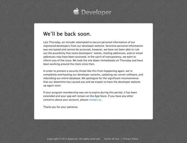 7 22 Apple Developer Centerがハッキングされたためサイトを閉鎖した事を明らかに 現在 再発防止のためシステムをオーバーホール中 Apple Brothers Loves Mac