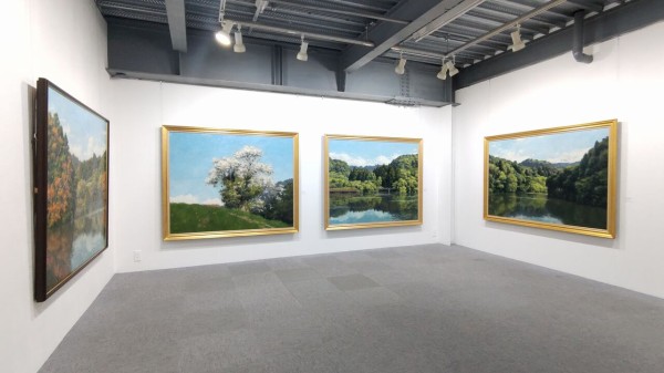 西谷之男 油彩「夏の林」額54×63cm 日展会友・白日会会員 タトウ箱付 西谷之男油彩画展 現場まで行って本物の自然を体感しながら描く