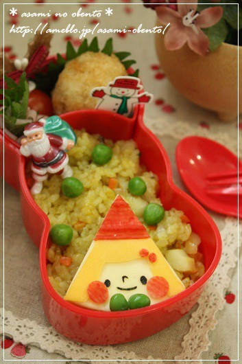 作り方 ６ｐチーズでクリスマスカラーの女の子 Asamiのお弁当 簡単かわいいキャラ弁の作り方