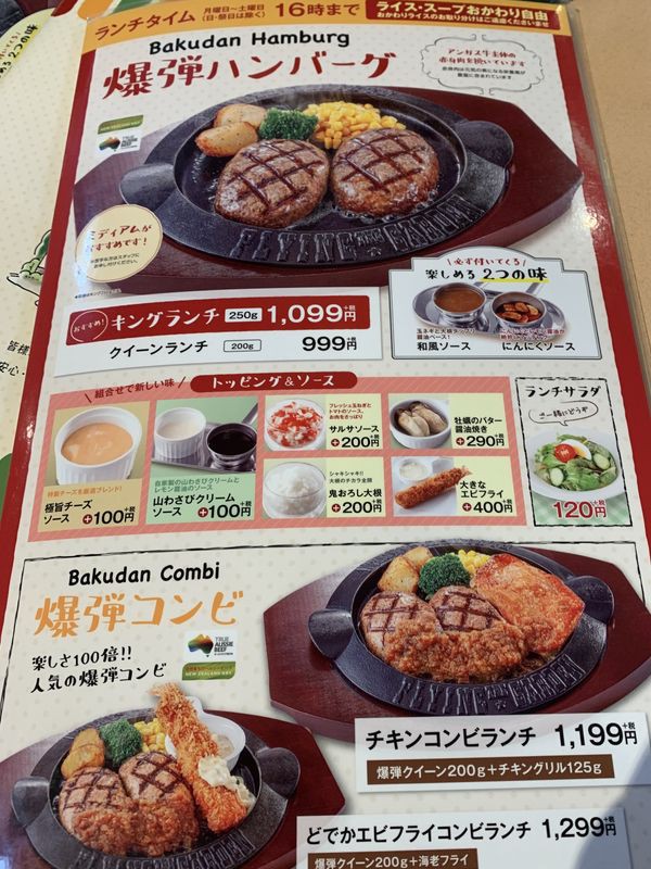 秘密のケンミンshow極で紹介 宇都宮で有名なハンバーグのファミレス フライングガーデン 東簗瀬店 爆弾ハンバーグ あさぴーのおいしい独り言