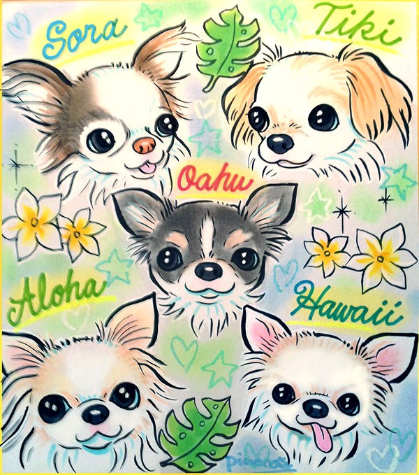 油絵　ぷーちゃんセレナーデ　ピクニックに行くキュートなわんちゃんの家族 油絵 ぷーちゃんセレナーデ ピクニックに行くキュートなわん