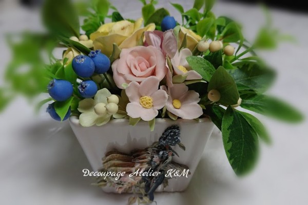 樹脂粘土のお花とデコパージュの３d Decoupage Atelier K M