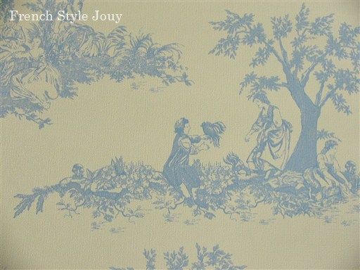ブルーのお花とトワルドジュイ壁紙の組み合わせ カルトナージュなどのフランス手芸材料たち