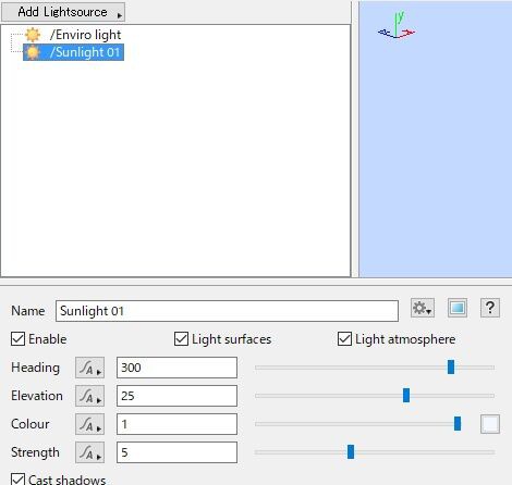 Terragen 4 最初のシーンの解説 Light Sources Render Fedoraとヒドラ