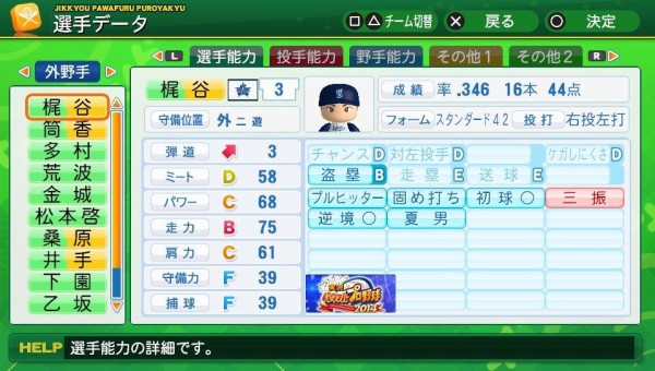 パワプロ12 14の梶谷の選手能力まとめた べい速報