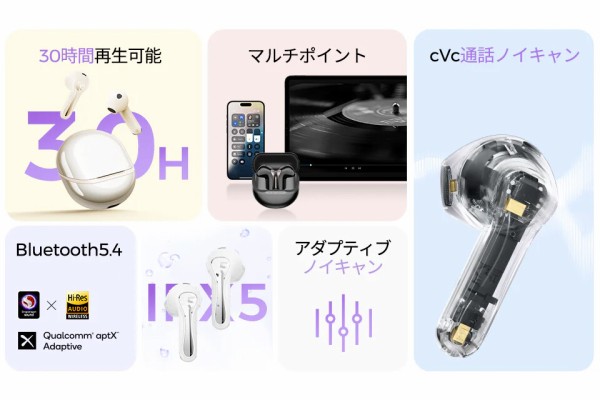 SOUNDPEATS Air5」 最新 S3 Gen3搭載でaptX Lossless対応。1万円