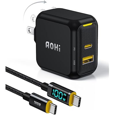 AOHI ディスプレイ内蔵ケーブル付き 67W 2ポート PD・USB-C急速充電器