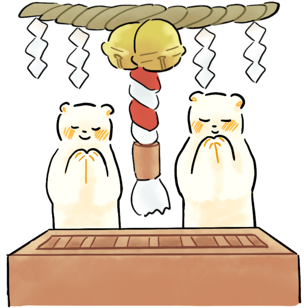 神社にお詣りするしろくまのイラスト 無料イラスト フリー素材 しろくまとねこ