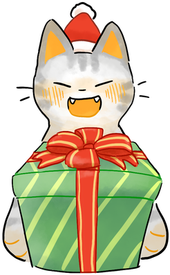 クリスマスプレゼントを渡すねこサンタのイラスト 無料イラスト フリー素材 しろくまとねこ