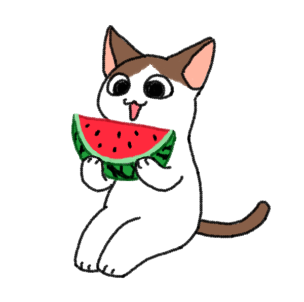 スイカを食べるねこ 無料イラスト フリー素材 しろくまとねこ