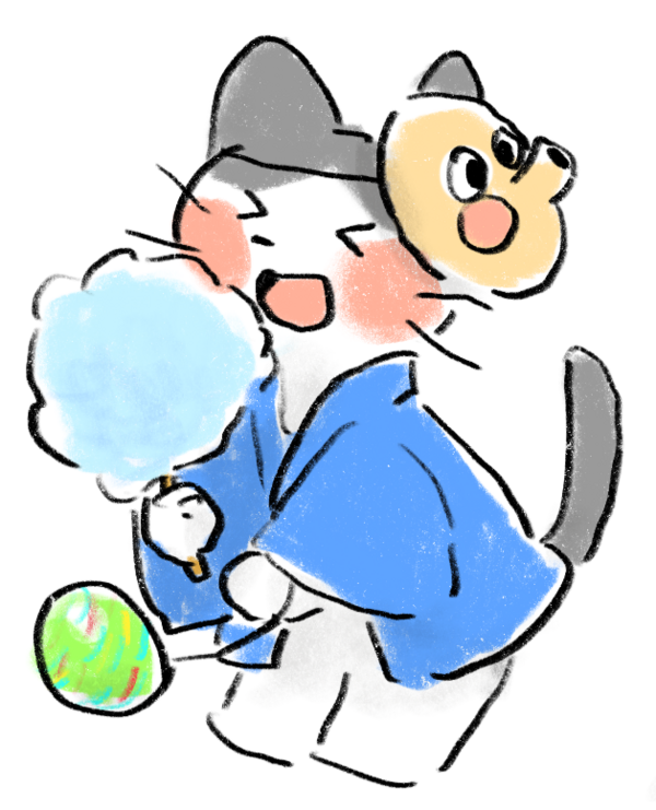 お祭りをエンジョイするねこ 無料イラスト フリー素材 しろくまとねこ