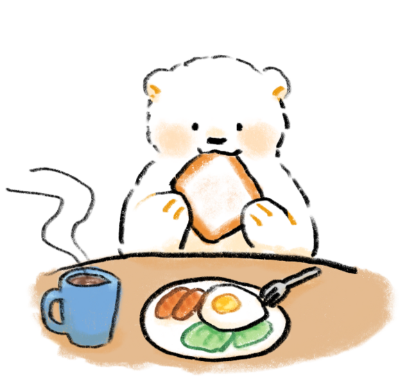 朝食にパンを食べるしろくま 無料イラスト フリー素材 しろくまとねこ