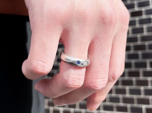 FUNNY SKULL RING/L BLUE&CLEAR STONE ／ Vantique : CHARCOAL*GREEN
