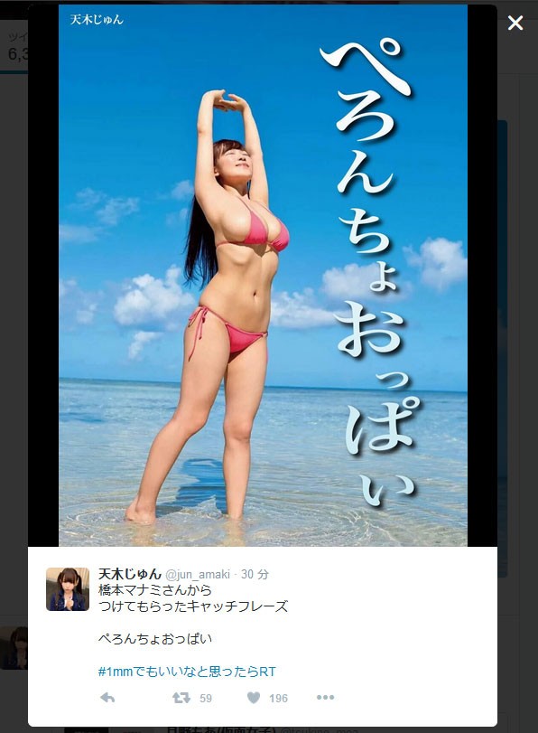 ぺろんちょおっぱい 天木じゅんツイッターに水着グラビア公開 頭おかしい認定ニャ