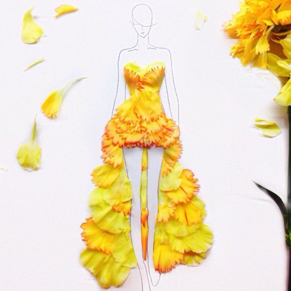 本物の花を使ったドレスのファッションイラスト 地球ニュース