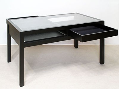 直接引取歓迎 超美品■面取ガラス硝子 コレクションテーブル/ショーケーステーブル bf-125.jpg