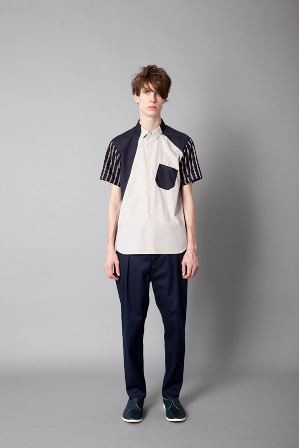 エトセンス　バイカラーシャツ　ネイビー　ethosens ETHOSENS（エトセンス）の「シャイニーノーカラーシャツ（）」 - WEAR