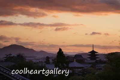 ◇s.koide 油彩画 夕焼けの法隆寺 ◇s.koide 油彩画 夕焼けの法隆寺