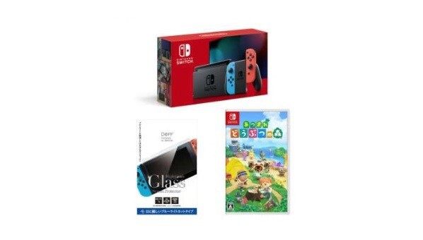 ビックカメラ Nintendo Switch Joy Con L ネオンブルー R ネオンレッド 任天堂スイッチ用ガラスフィルム ブルーライトカットタイプ あつまれ どうぶつの森 セット シナウス 限定品薄在庫復活速報