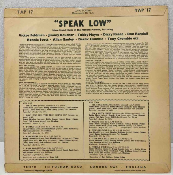 TUBBY HAYES / SPEAK LOW オリジナル盤中古レコード入荷いたしました
