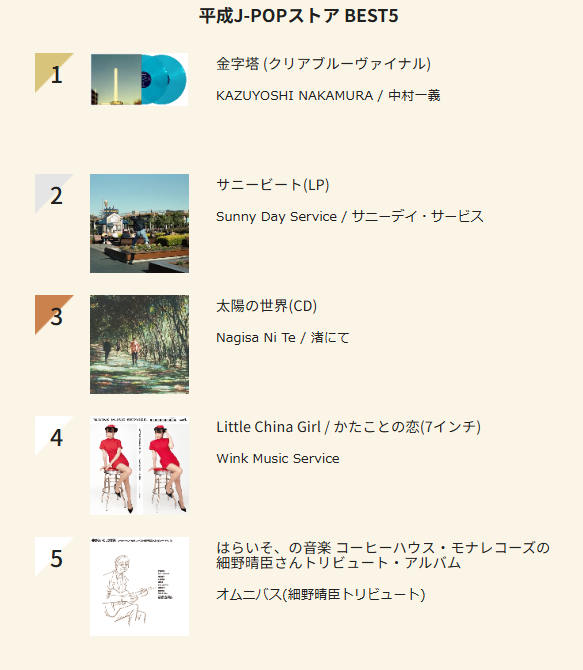 平成J-POP週間チャート 12/27付【平成J-POPストア BEST5】 : ディスク