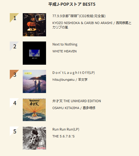 平成J-POP週間チャート 6/4付【平成J-POPストア BEST5】 : ディスク
