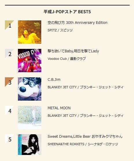 平成J-POP週間チャート 12/5付【平成J-POPストア BEST5