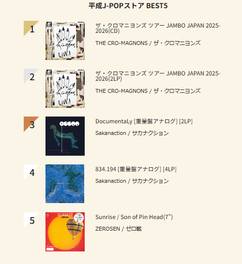 ポップスレコードコレクション　34枚まとめ 平成J-POP週間チャート 8/11付【平成J-POPストア BEST5】 : ディスク
