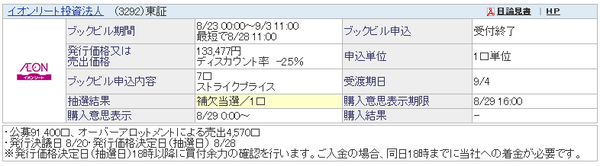 資金公開 Po補欠 Sbi証券 イオンリート 2019年8月 独身投資家の資産運用ブログ Ipo新規公開株式当選へ全資金投入