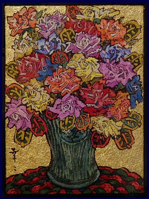 ◇真作保証◇絹谷幸二「黄金光輝薔薇」4号◇指印あり : 趣味の